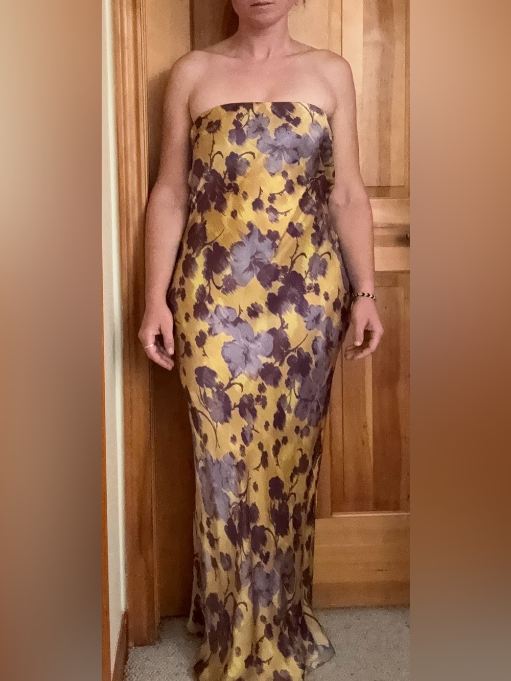 Bec and Bridge Moondance Floral Silk Strapless Maxi Dress in Gold